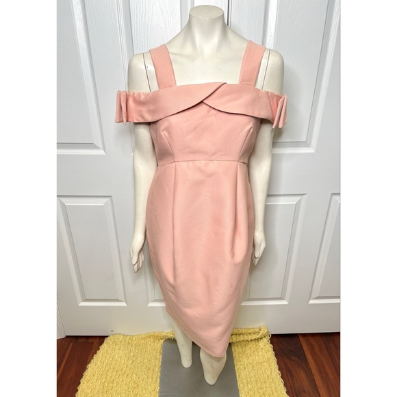 Asos Maternity Blush Pink Off Shoulder Bardot Dress w/ Bow Detail on the Sleeve - Picture 5 of 13